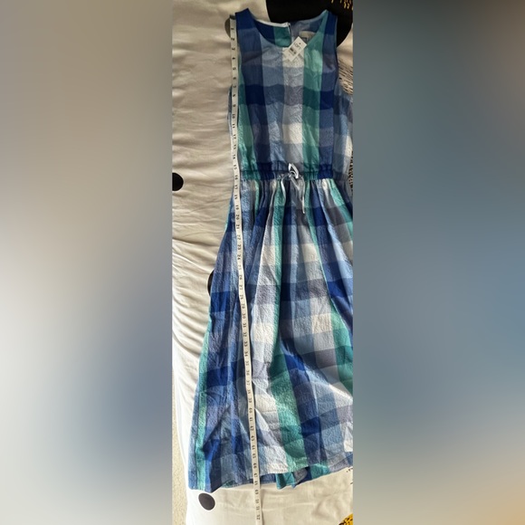 LOFT Plaid Cutout Back Midi Pocket Dress Blue Aqua White Size M. NWT - Picture 10 of 15